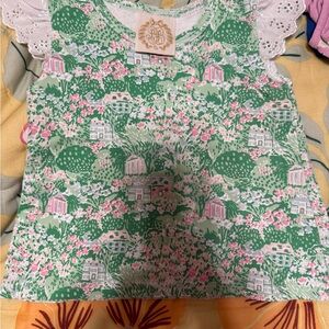 The Beaufort Bonnet Company Green Floral Print Tank with Lace Caps